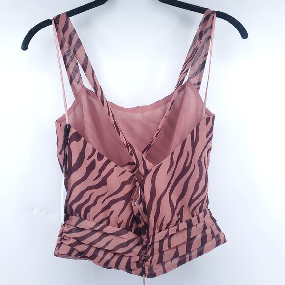 ASTR Retro Y2K Animal Mauve Zebra Blouse Top Strappy CrissCross Waist Zipper XS - Picture 10 of 13
